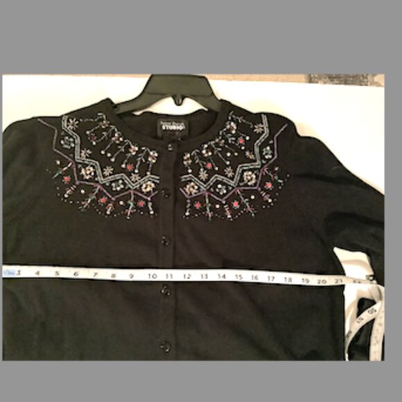 Designer Originals Studio cotton cardigan Sweater -Black Christmas, Size XL - Picture 3 of 9